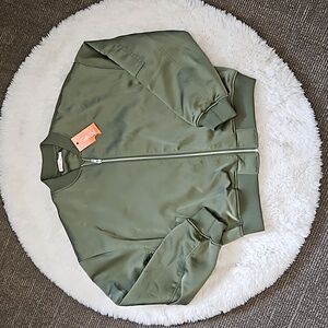 Intempo Olive Green Classic Satin Bomber Jacket NWT Size Medium